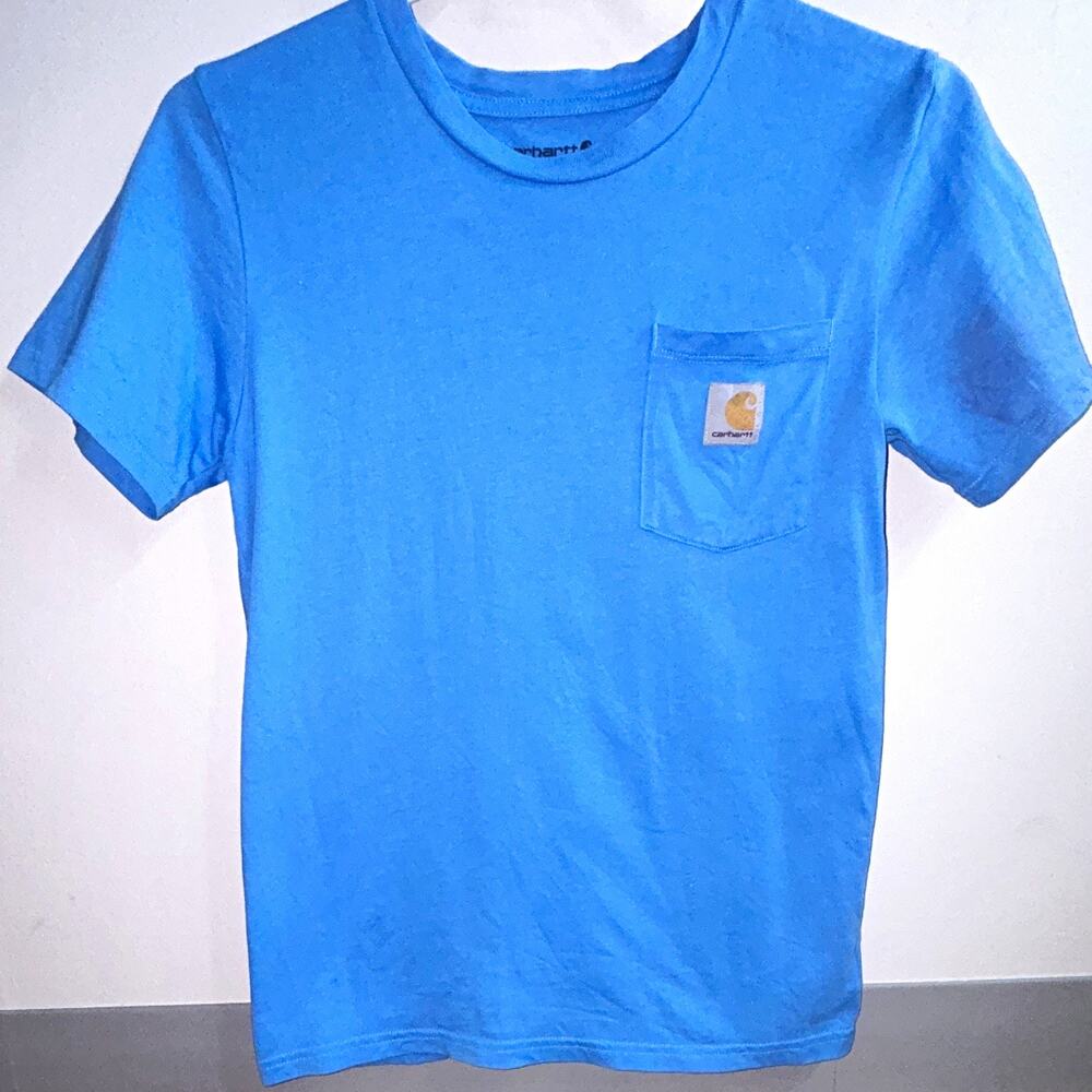 Carhartt Boys Blue Graphic Logo Pocket T-Shirt Short Sleeve Crew Neck 10-12